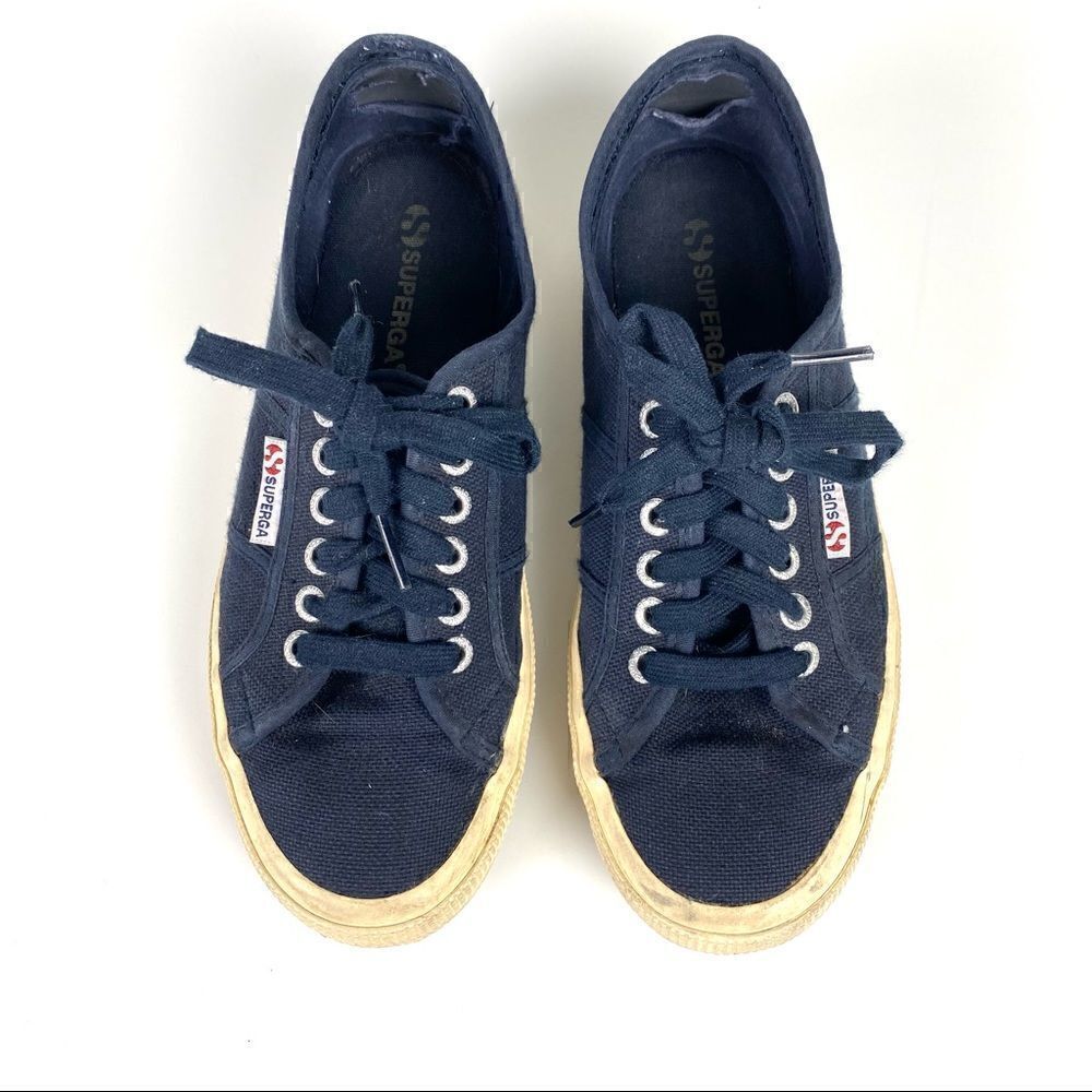 Superga Navy Blue Lace Up Low Top Casual Fashion Sneakers 39